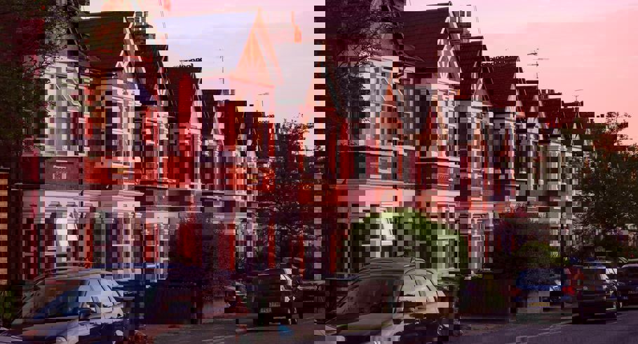 An english street at sunset