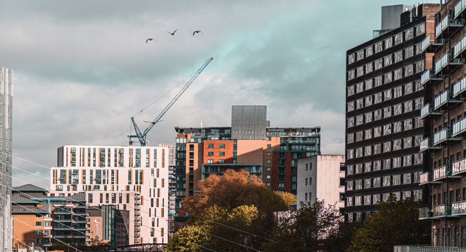 Apartments and office buildings in a city
